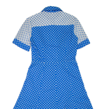Womens Day Dress Blue Spotted Short Sleeve Knee Length M