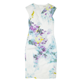KAREN MILLEN Womens Pencil Dress White Floral Short Sleeve Knee Length UK 12