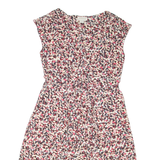 MONSOON Womens Day Dress Beige Viscose Floral Short Sleeve Knee Length UK 12