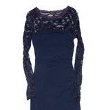 PHASE EIGHT Lined Womens Bodycon Dress Blue Long Sleeve Midi UK 8