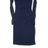 PHASE EIGHT Lined Womens Bodycon Dress Blue Long Sleeve Midi UK 8