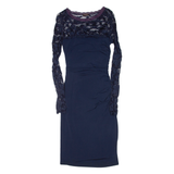 PHASE EIGHT Lined Womens Bodycon Dress Blue Long Sleeve Midi UK 8
