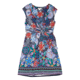 MONSOON Womens Day Dress Blue Viscose Floral Sleeveless Short UK 12