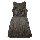 DKNY Womens Fit & Flare Dress Brown Silk Sleeveless Short S