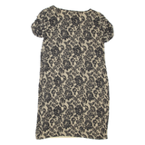 MICHAEL KORS Womens Shift Dress Black Silk Floral Short Sleeve Short L