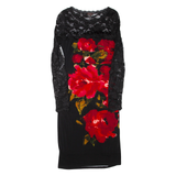 PHASE EIGHT Womens Bodycon Dress Black Viscose Floral Long Sleeve Midi M