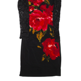 PHASE EIGHT Womens Bodycon Dress Black Viscose Floral Long Sleeve Midi M