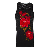 PHASE EIGHT Womens Bodycon Dress Black Viscose Floral Long Sleeve Midi M