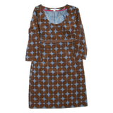 BODEN Womens Day Dress Brown Geometric Long Sleeve Knee Length UK 8