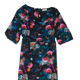 MONSOON Womens Day Dress Black Viscose Floral Short Sleeve Knee Length M