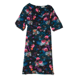 MONSOON Womens Day Dress Black Viscose Floral Short Sleeve Knee Length M