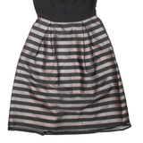 MONSOON Belted Womens Fit & Flare Dress Black Striped Sleeveless Short UK 8