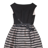 MONSOON Belted Womens Fit & Flare Dress Black Striped Sleeveless Short UK 8