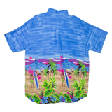 FOLGADA Mens Hawaiian Shirt Blue L