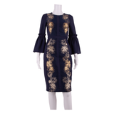 TED BAKER Womens Pencil Dress Blue Crazy Pattern Short Sleeve Knee Length XS