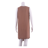 GANNI Loose Fit Womens Shift Dress Brown Viscose Sleeveless Knee Length S