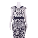 JAEGER Womens Pencil Dress White Animal Print Sleeveless Knee Length UK 14