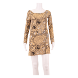 FRENCH CONNECTION Womens Mini Dress Beige Crazy Pattern Long Sleeve Short UK 8