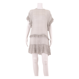 ZIMMERMANN Semi Sheer Womens Shift Dress Grey Silk Check Knee Length ONE SIZE