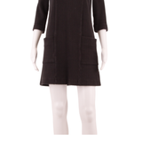 GANNI Stretch Womens Shift Dress Black Viscose Herringbone Knee Length M