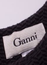 GANNI Stretch Womens Shift Dress Black Viscose Herringbone Knee Length M