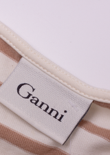 GANNI Womens Skater Dress Cream Striped Long Sleeve Short XS