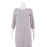 GANNI Womens Shift Dress White Striped Long Sleeve Knee Length S
