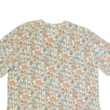 Womens Printed Blouse Beige Button Neck 90s Floral 2XL