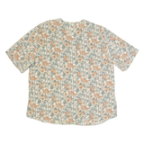 Womens Printed Blouse Beige Button Neck 90s Floral 2XL
