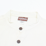 EXPLORALIA Womens Shirt Cream Button Neck Long Sleeve L