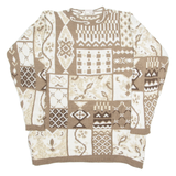 HUNTINGTON RIDGE Mens Patterned Jumper Brown Crazy Pattern Tight Knit XL