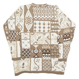 HUNTINGTON RIDGE Mens Patterned Jumper Brown Crazy Pattern Tight Knit XL