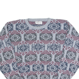 JANTZEN Mens Patterned Jumper Grey Crazy Pattern 90s Tight Knit M