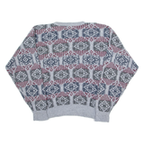 JANTZEN Mens Patterned Jumper Grey Crazy Pattern 90s Tight Knit M