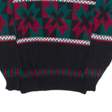 HARDWOOD & PINE Mens Patterned Jumper Black Geometric Chunky Knit L