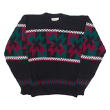 HARDWOOD & PINE Mens Patterned Jumper Black Geometric Chunky Knit L