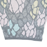 MORE IN MOTION Womens Patterned Jumper Grey Crazy Pattern 90s L