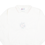 COTTON HARBOUR Womens Jumper Cream Floral Collared 90s Tight Knit M
