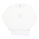 COTTON HARBOUR Womens Jumper Cream Floral Collared 90s Tight Knit M
