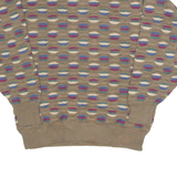LORD JEFF Mens Patterned Jumper Brown Crazy Pattern 90s Tight Knit L