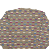 LORD JEFF Mens Patterned Jumper Brown Crazy Pattern 90s Tight Knit L