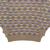 LORD JEFF Mens Patterned Jumper Brown Crazy Pattern 90s Tight Knit L