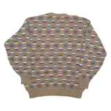 LORD JEFF Mens Patterned Jumper Brown Crazy Pattern 90s Tight Knit L