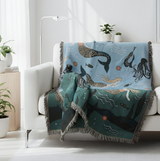Anycozy Blue Faux Cashmere Throw Blanket – Mermaid Pattern Sofa Cover with Tassels, Soft Picnic & Camping Mat