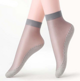 Anyfootwear 10 Pairs Free Size Women Fashion Socks Velvet Silk Breathable Soft Cotton Bottom Non-Slip Moisture Wicking Spring Summer Grey