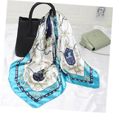 Anyyou Fashion Premium Satin Square Scarf – Elegant Lake Blue Silk-Feel Neckwrap for Women