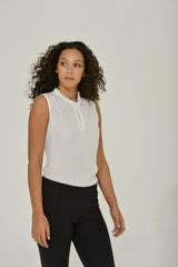 White French Chiffon Sleeveless Keyhole Blouse