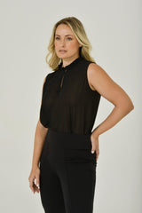 Black Ruffle Neck Keyhole Blouse