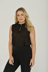 Black Ruffle Neck Keyhole Blouse