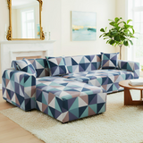 Anyseat 4-Seater Sofa Cover – Blue White Geometric Style Slipcover for Living Room Chair Protection